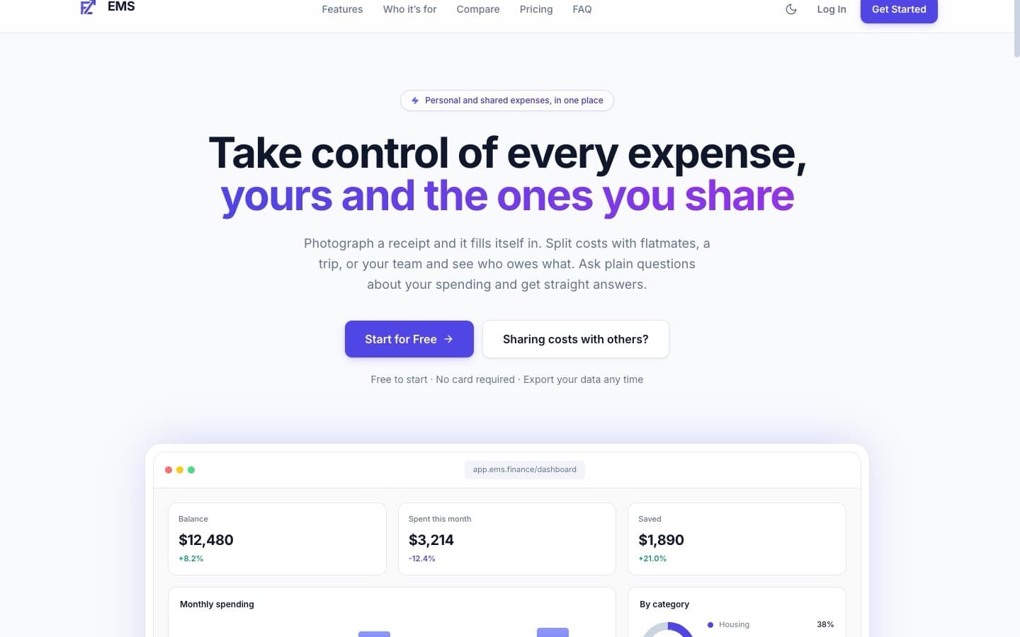 EMS — Expense management that reads a photographed receipt and splits costs across a group.